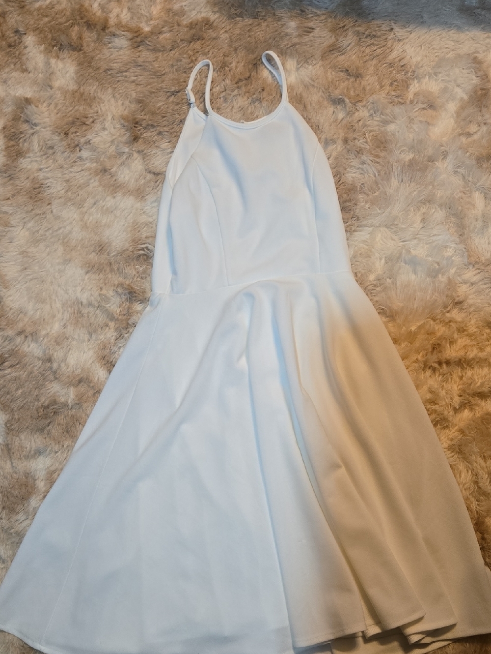 Lulu’s White Fit & Flare Spaghetti Strap Dress Minimalist Skater Size S